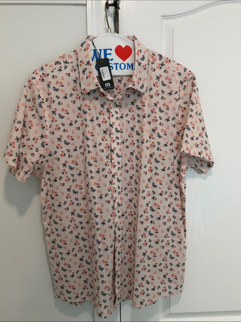 Travis Mathew Pink Short-Sleeve Floral Button-Down Shirt